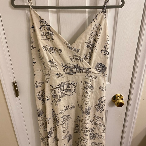 ANTHROPOLOGIE BY THE RIVER LINEN MAXI DRESS PARIS CAFE BEIGE & BLACK SIZE LARGE - Picture 13 of 16